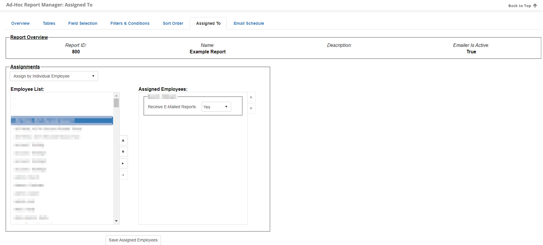 Assigned To tab on Report Manager