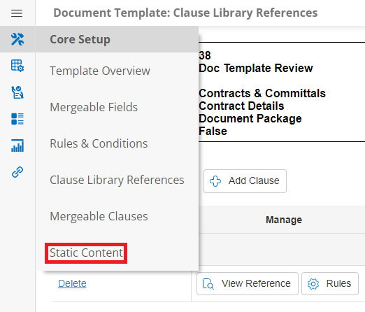 Static Content in Core Setup Side Menu