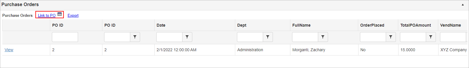 Click Link to PO on the Purchase Orders table