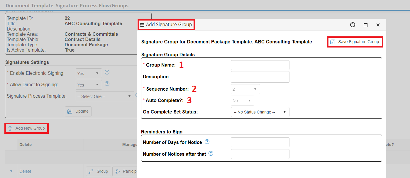 Add Signature Groups Modal