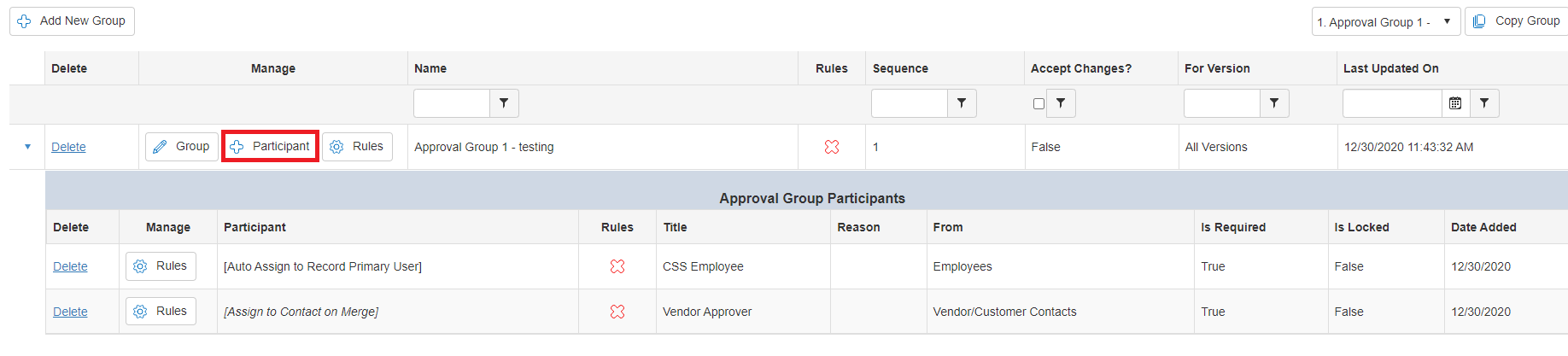 Approval Group with Participants