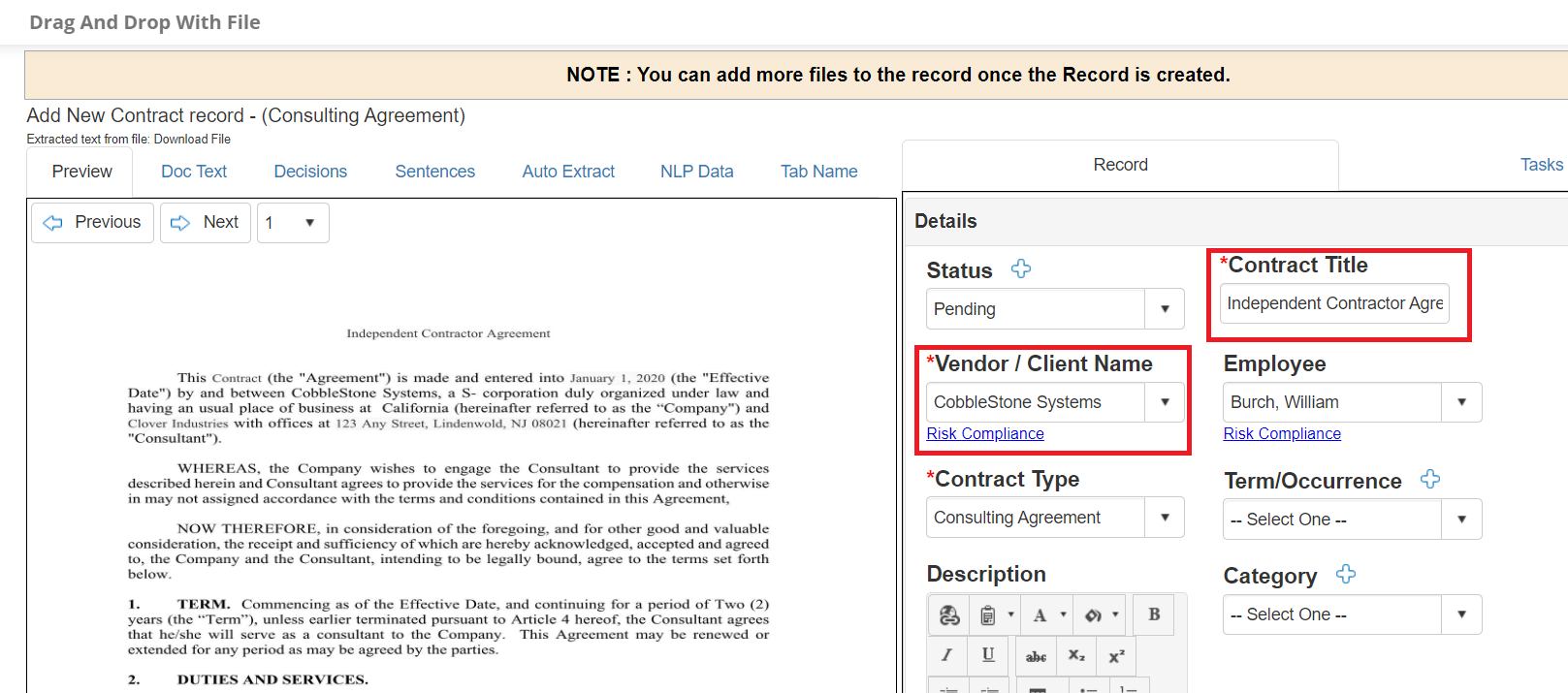 Drag and Drop data entry fields