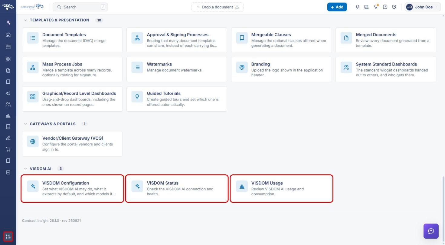 Administration VISDOM AI cards highlighted