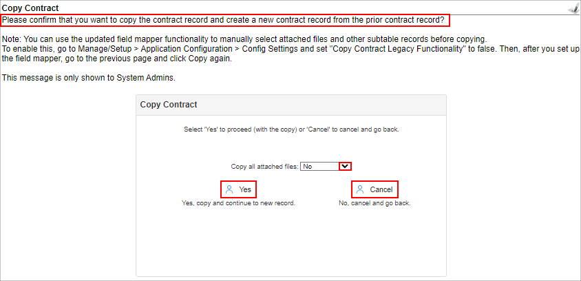 Copy Contract Screen