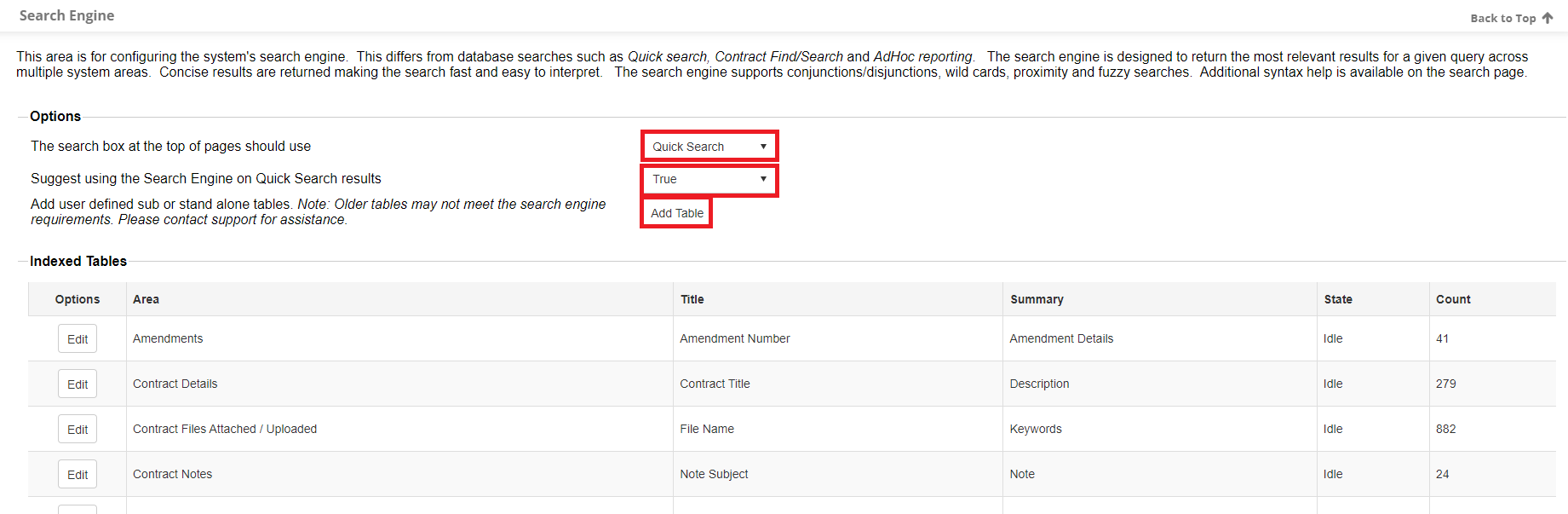 The Search Engine Configuration Page