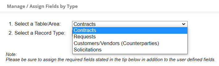 Select a table to Assign Fields to by Type