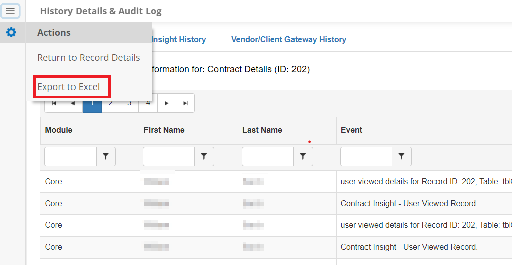 Export to Excel History