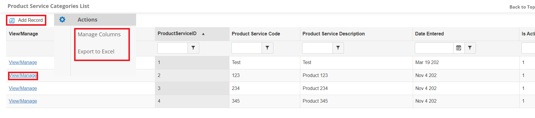 Product Service Categories List