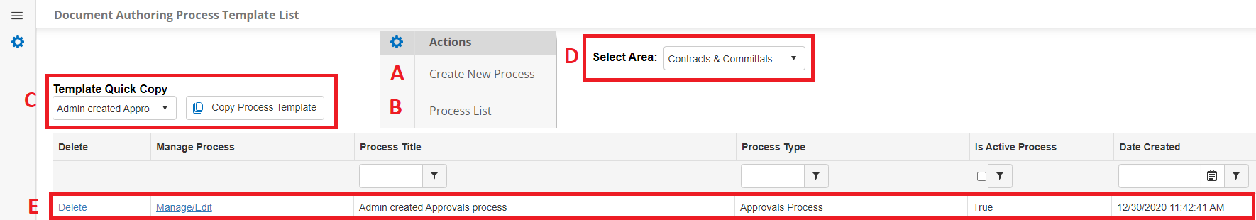 Process Template List