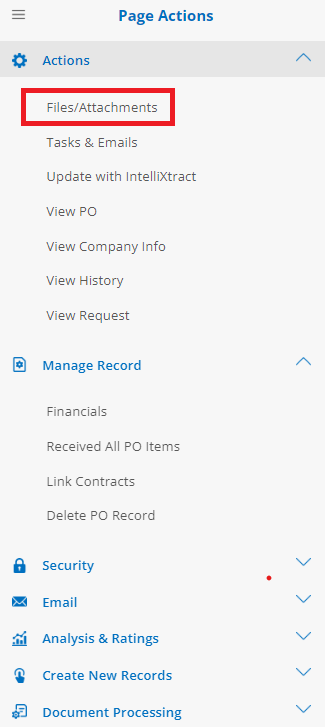 Click Files/Attachments from side menu or scroll down to Files/Attachments table