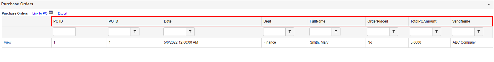 Click Columns to sort the grid