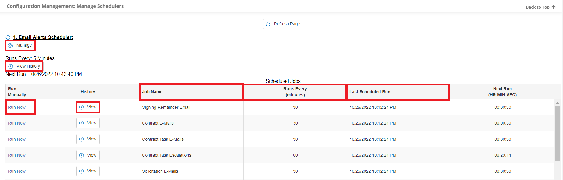 Manage Schedulers Screen