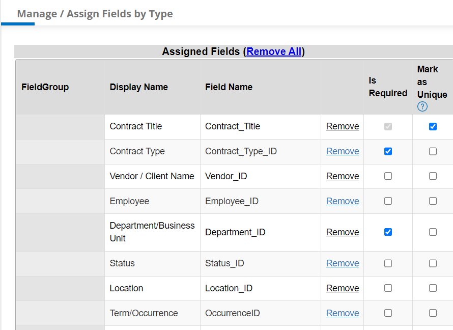 Manage/Assign Fields by Type