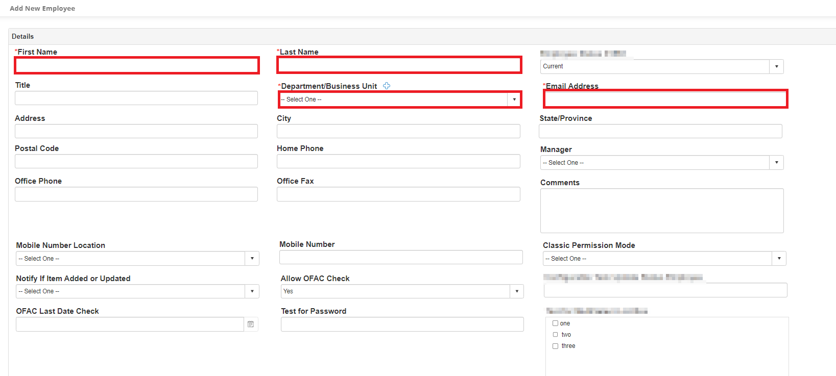 Image showing Required Fields on Employee Add