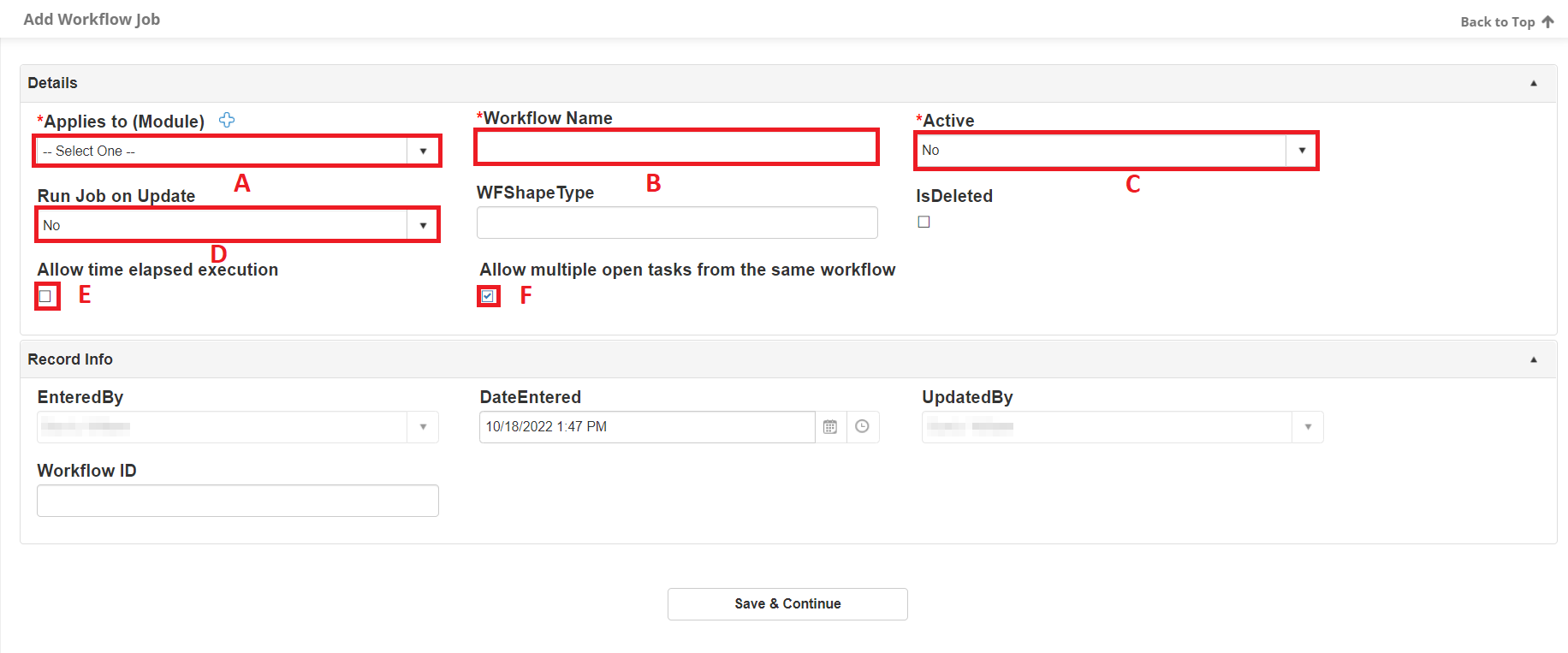 Fields on Workflow Add Screen