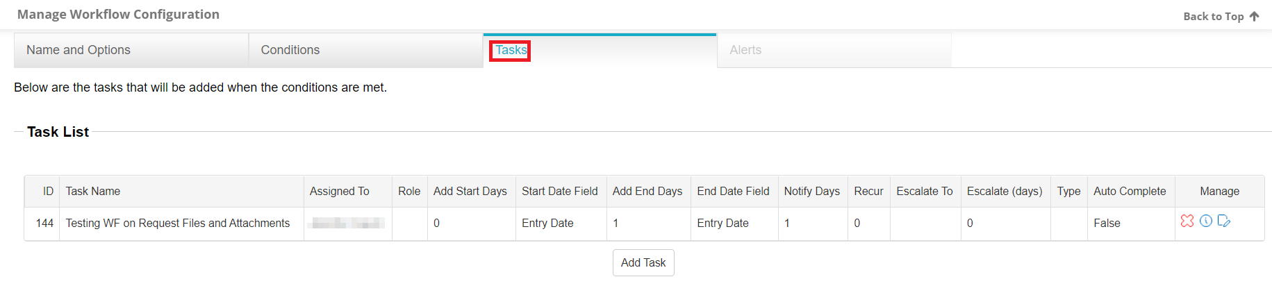 Click Tasks to enter Task section of Workflow