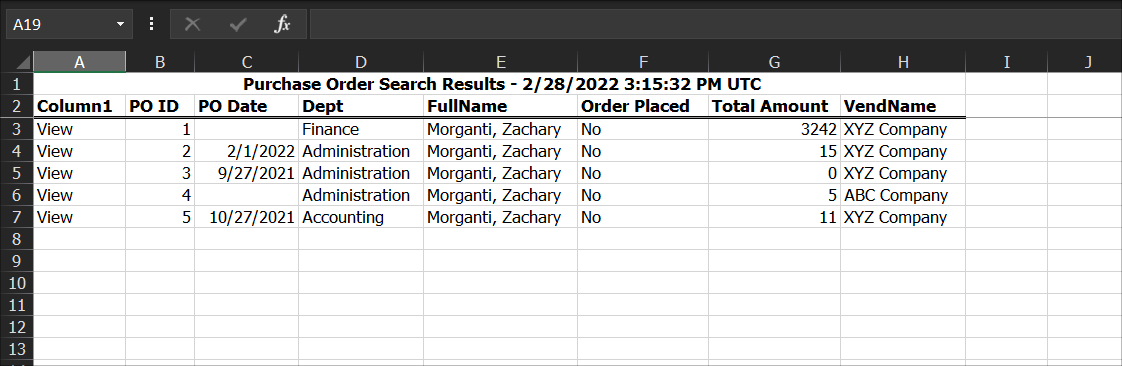 Spreadsheet opens to our data