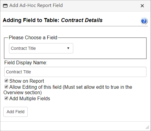 Add Field Modal Window