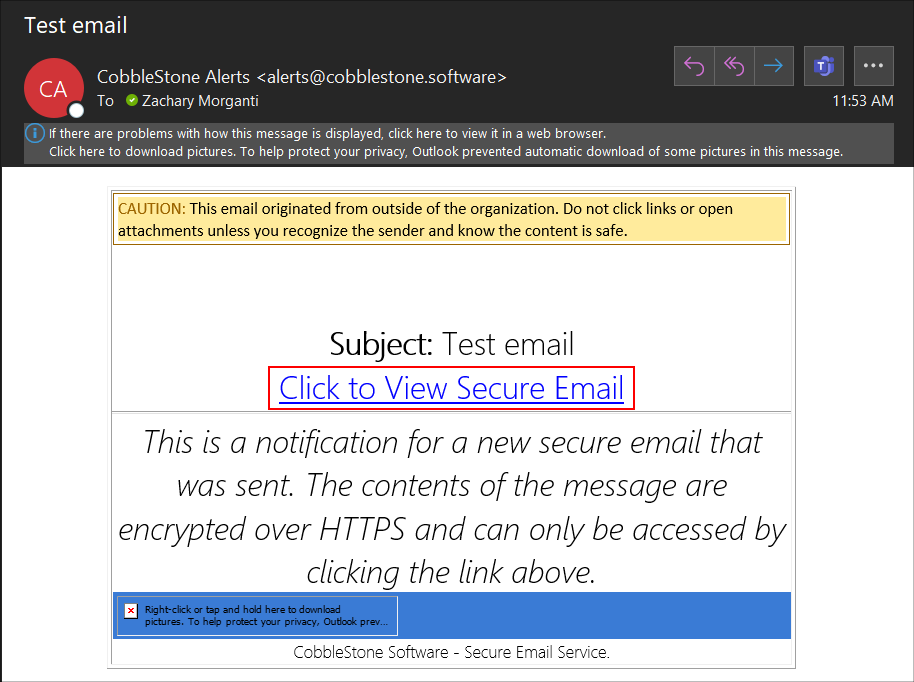 Click View Secure Email in the email to view the chain