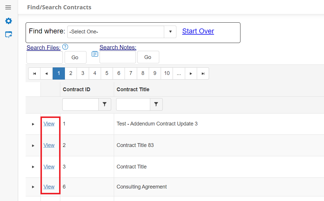 Find/Search Contracts View Link