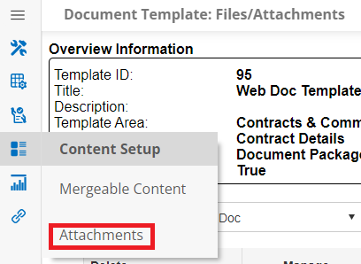 Attachments in the Content Setup menu