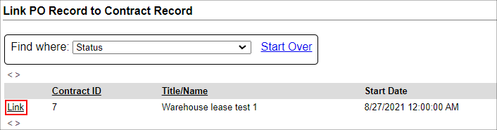 List of Contract Records matching the filter will display