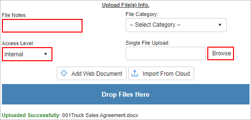 You can add a note to your uploaded file by entering text in the File Notes box