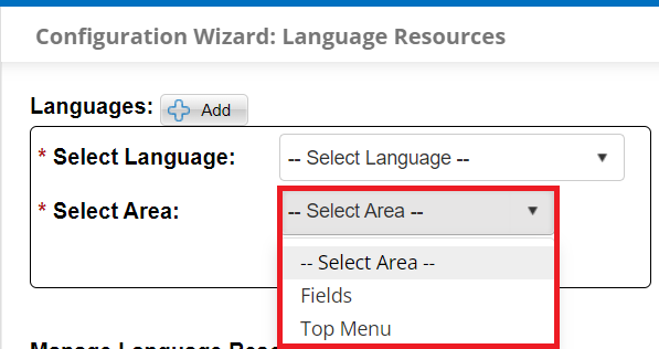 The Select Area dropdown menu is highlighted.