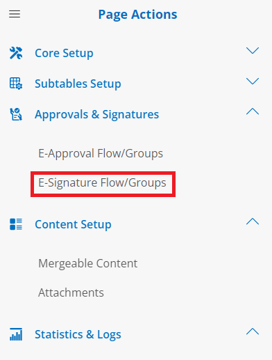 E-Signature Flow/Groups in side menu