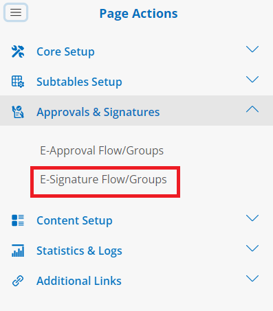 E-Signature Flow/Groups in side menu