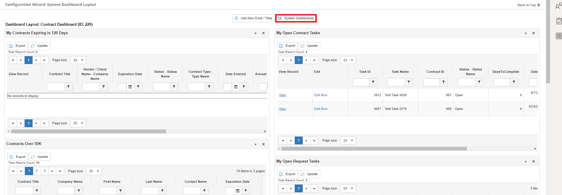 System Dashboards highlighted