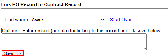 Enter a Note when creating the link between the PO and the Contract Record