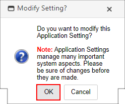 The Modify Setting? Prompt. The OK button is highlighted.