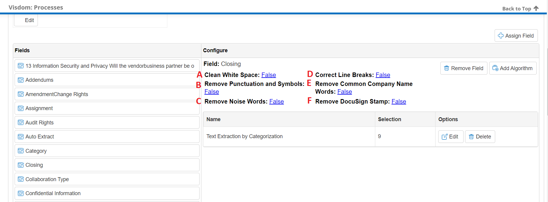 Configure Algorithms