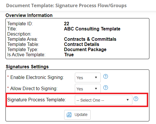 Signature Process Template Dropdown