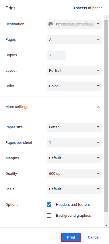 Image showcasing how to print a document from the wiki
