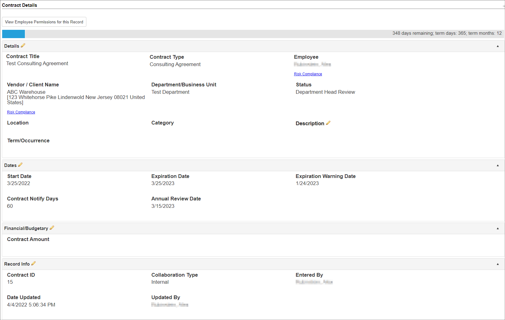 Add a Contract Record - Adding a Contract
