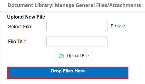 The Upload New File box. The Drop Files Here bar is highlighted.