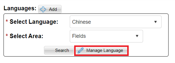 The Manage Language button is highlighted.
