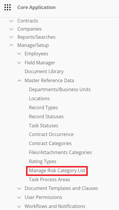 Manage Risk Category List