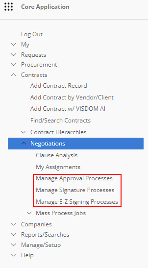 Manage Processes on Main Menu