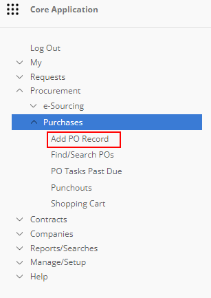 Navigation to the Purchase Order Add Screen