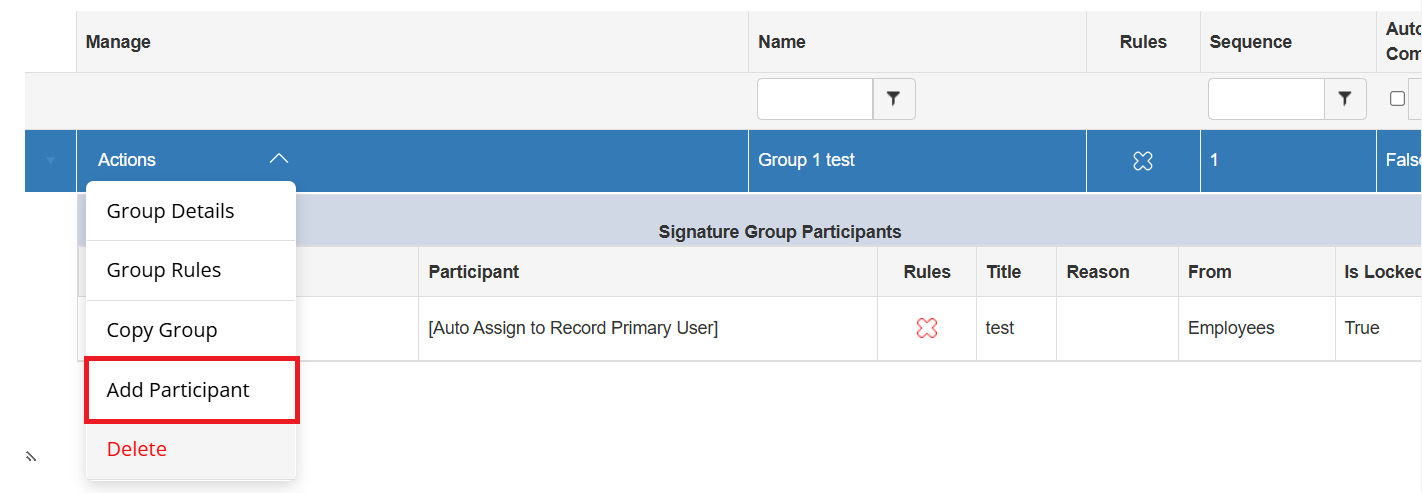 Click Add Participant to add another participant to the process.