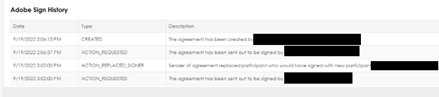 History Log for Adobe Acrobat Sign