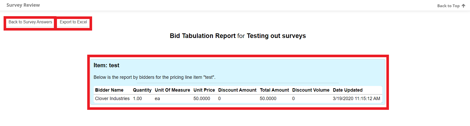 Bid Tabulation Report