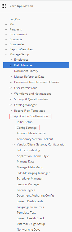 Navigation to Config Settings from Waffle Menu