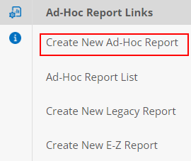 Create New Ad-Hoc Report on Side Menu