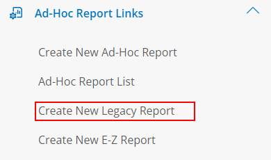 Create new Legacy Report on side menu