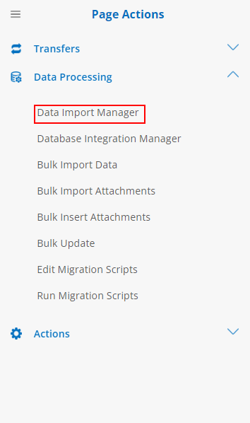 Graphical User Interface, text, Side Menu, Data Import Manager