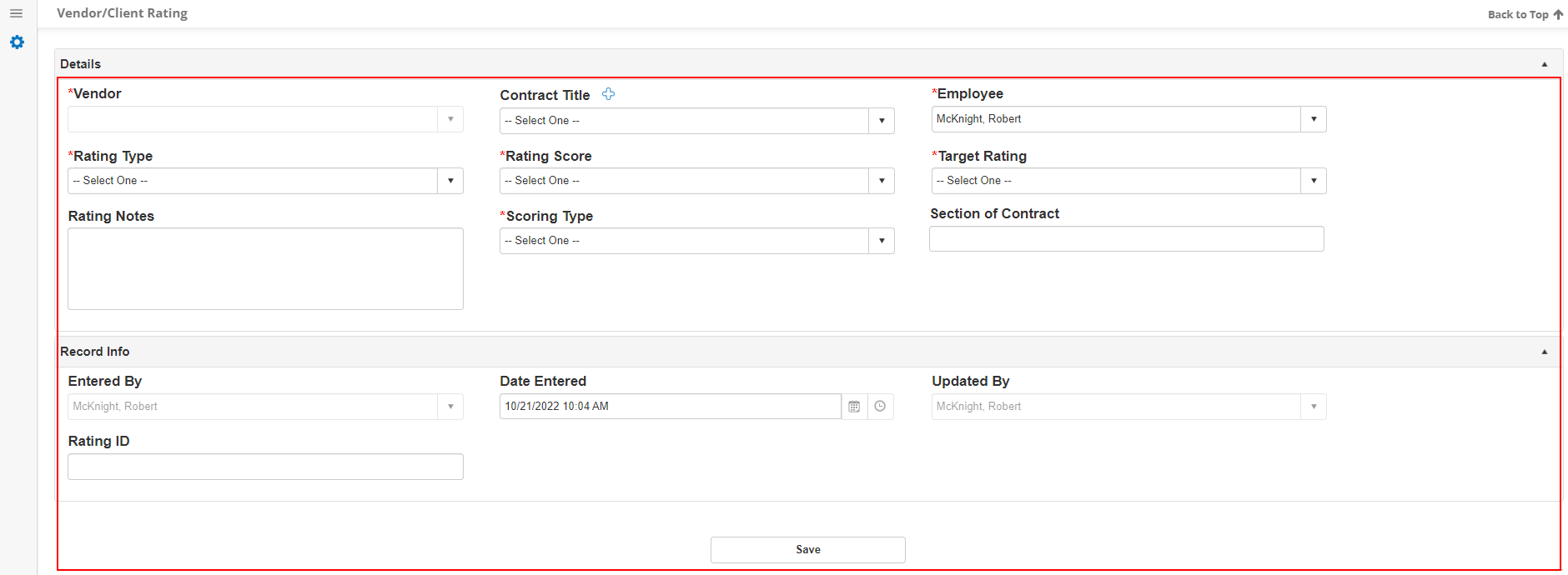 Vendor Rating Form